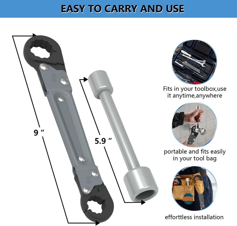Holdly Plumbing Tools Angle Stop Wrench Kit – Adjustable Wrench Professional Plumber Tools for Installing New Compression Angle Stops and Removing Compression Rings-Silver Tool Kit - Image 5